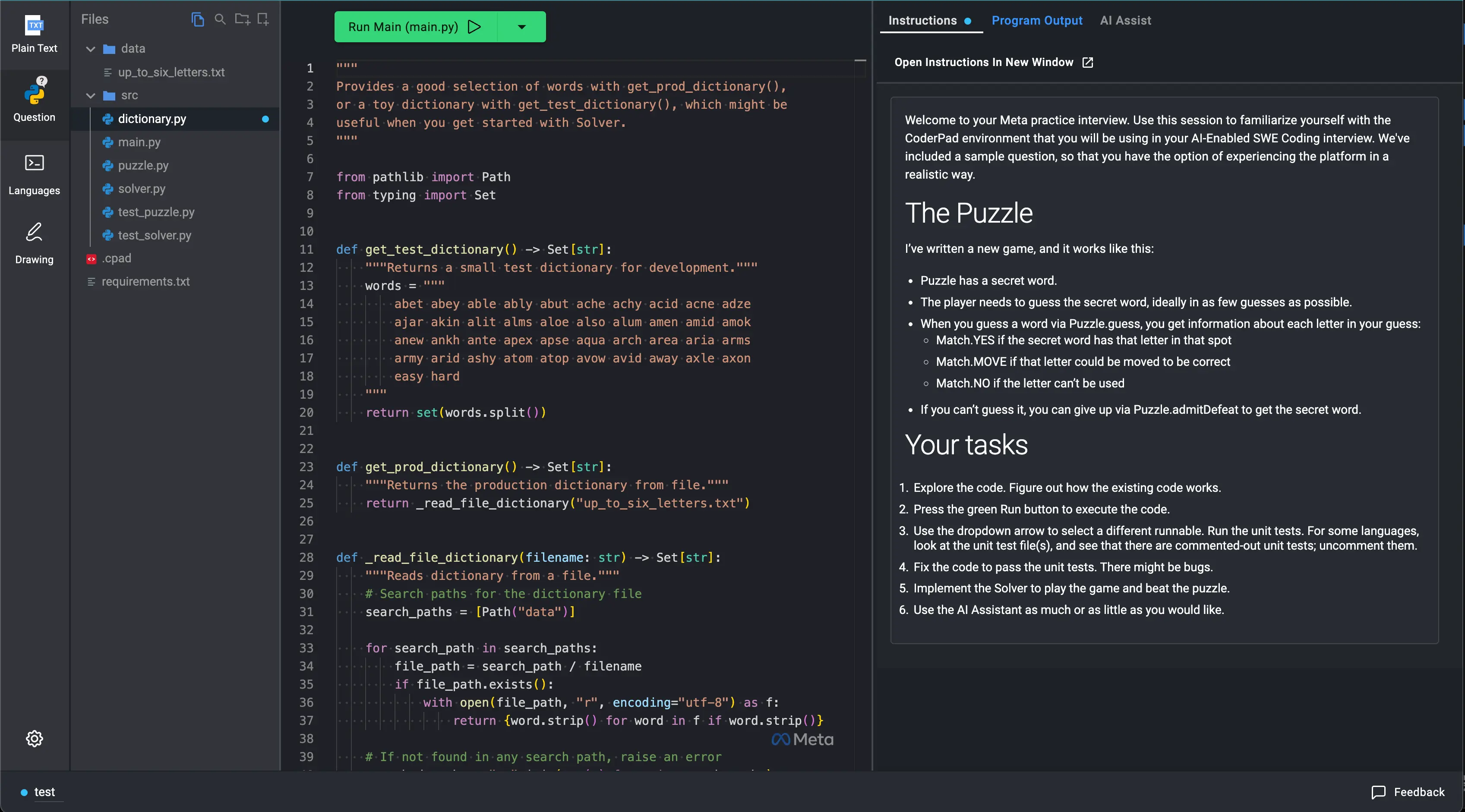 Meta CoderPad Practice Environment