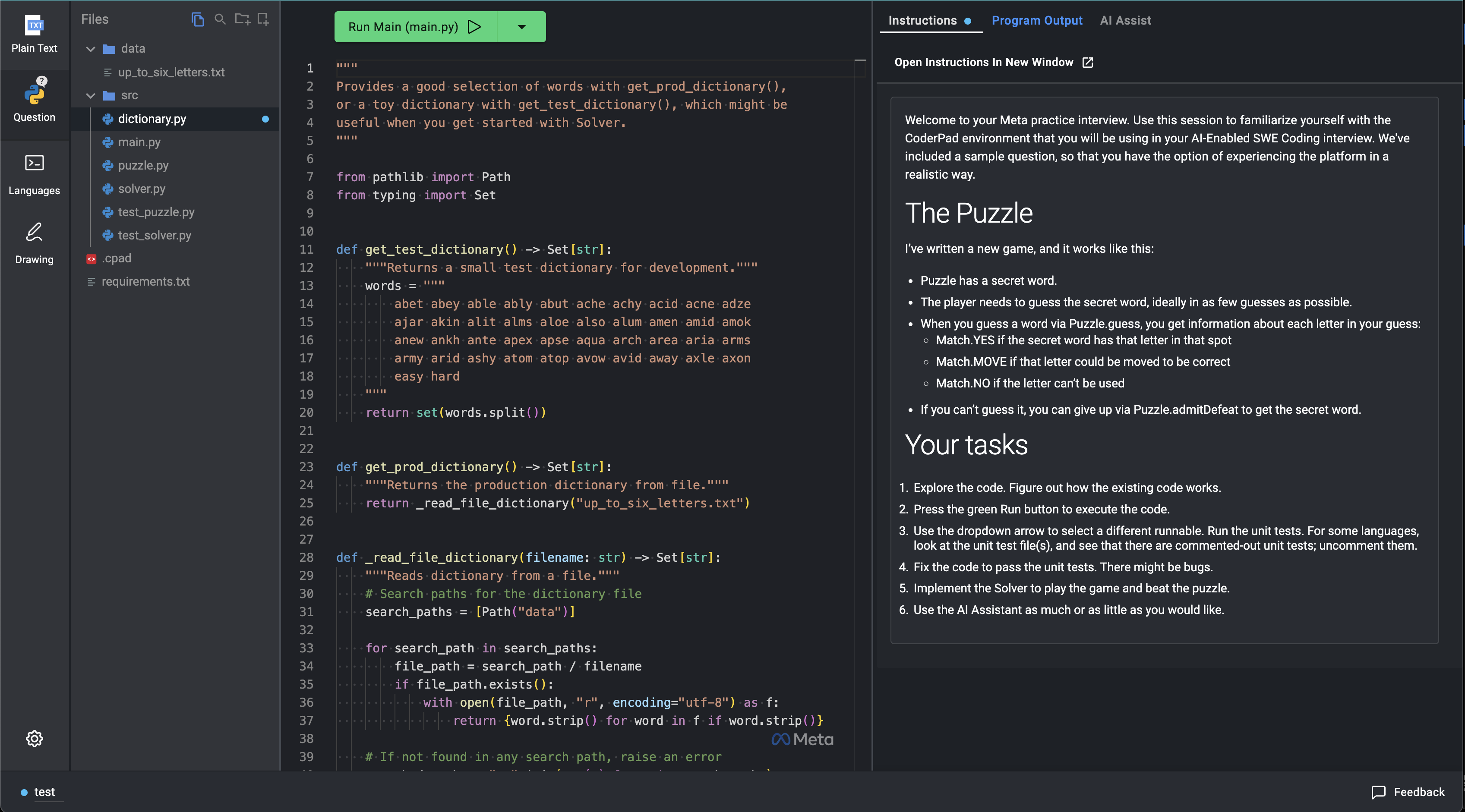 Meta CoderPad Practice Environment